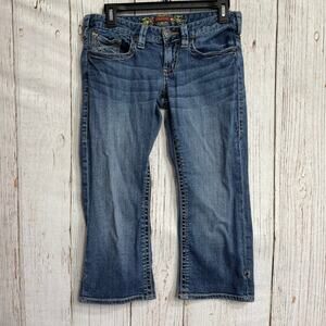 Maurices Cropped Jeans Women Junior Size 5 Dark Blue Denim Cotton Blend FLAW